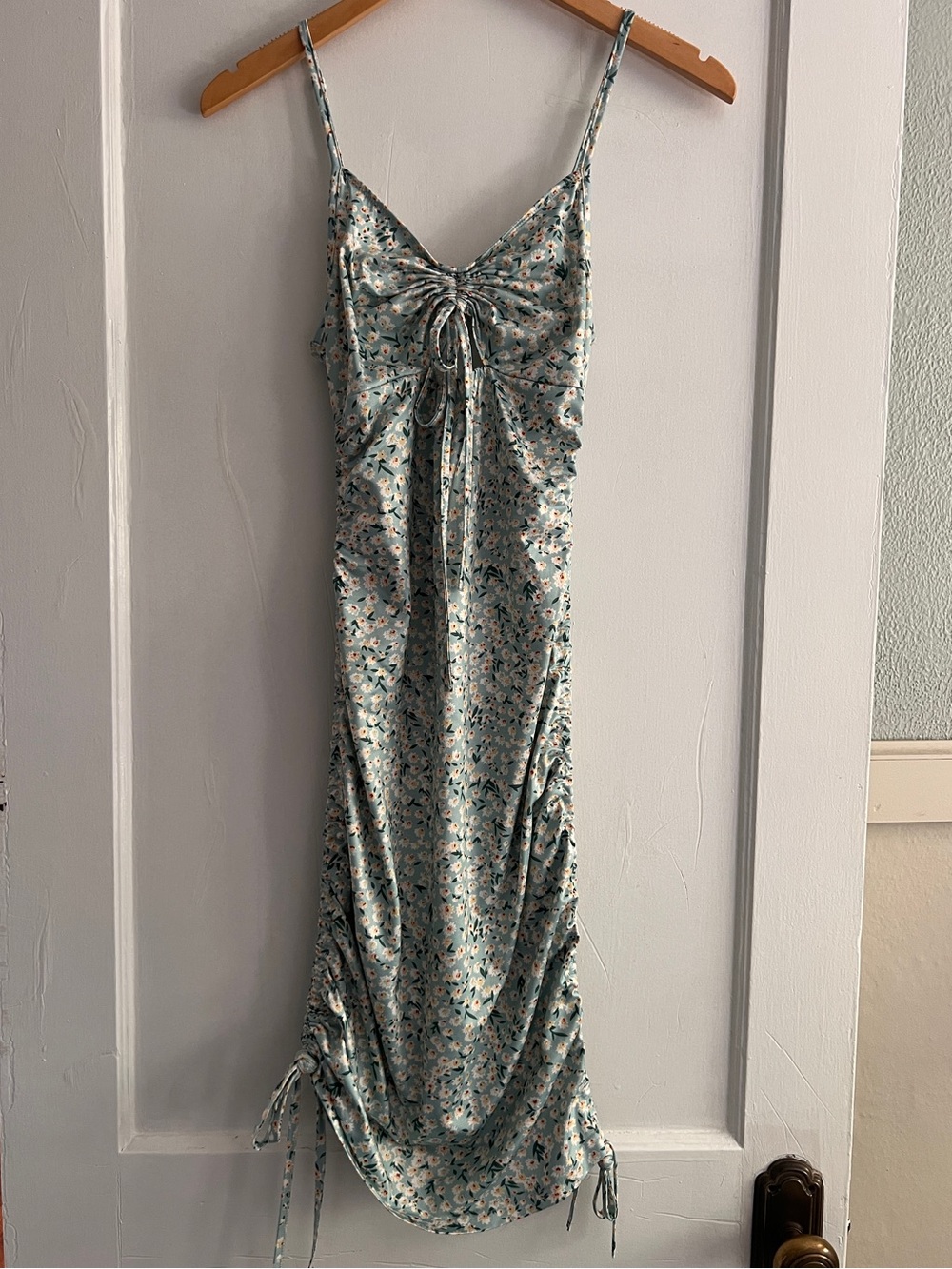 SHEIN Mint Green Floral Ruched Slip Dress